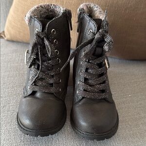 Kids Black Lace-Up Boots